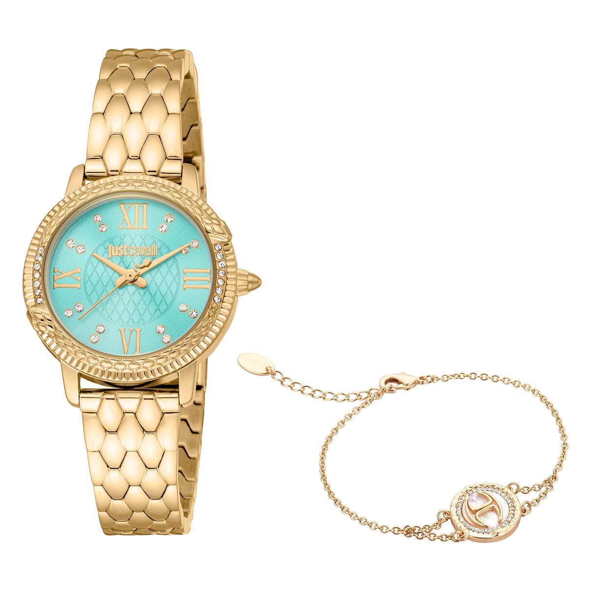 Just Cavalli Just Cavalli Signature Snake Viperized Yellow Gold Turquoise
