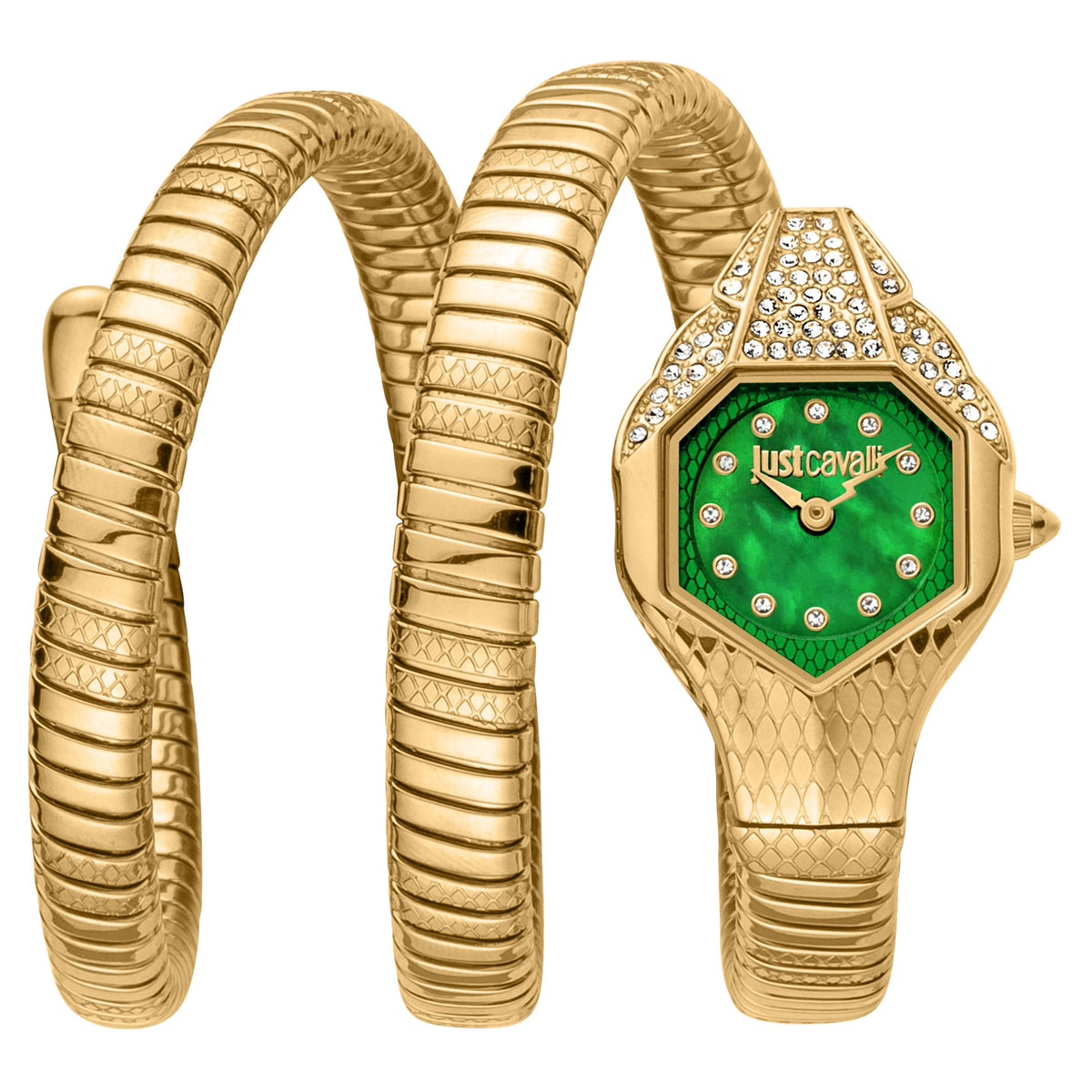 Just Cavalli Just Cavalli Signature Snake Glam Evo 7 Doppio Yellow Gold Green