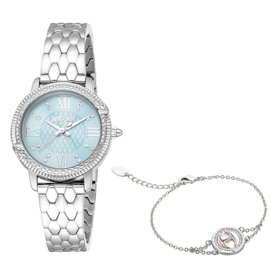 Just Cavalli Signature Snake Viperized Argento Grigio Chiaro Azzurro