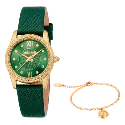 Just Cavalli SET Sublime Animalier Pelle Verde Giallo Oro