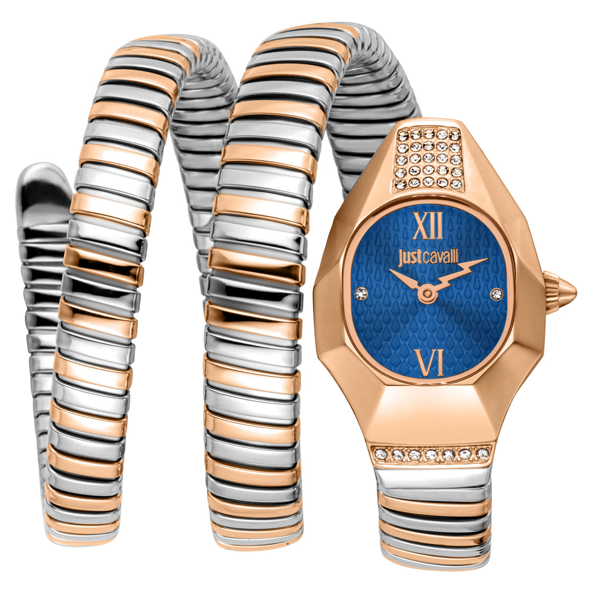 Just Cavalli Just Cavalli Signature Snake Lunara Silver Rose Gold Blue
